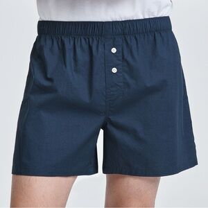 Quince navy blue elastic waistband button fly organic cotton sleep boxers Medium